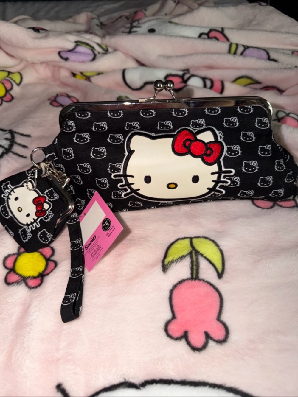 Hello Kitty Black and Red Wristlet Clutch with Coin Pouch